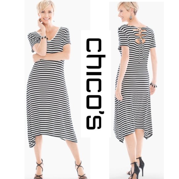 Chicos Casual Striped Tee Dress Size 2 